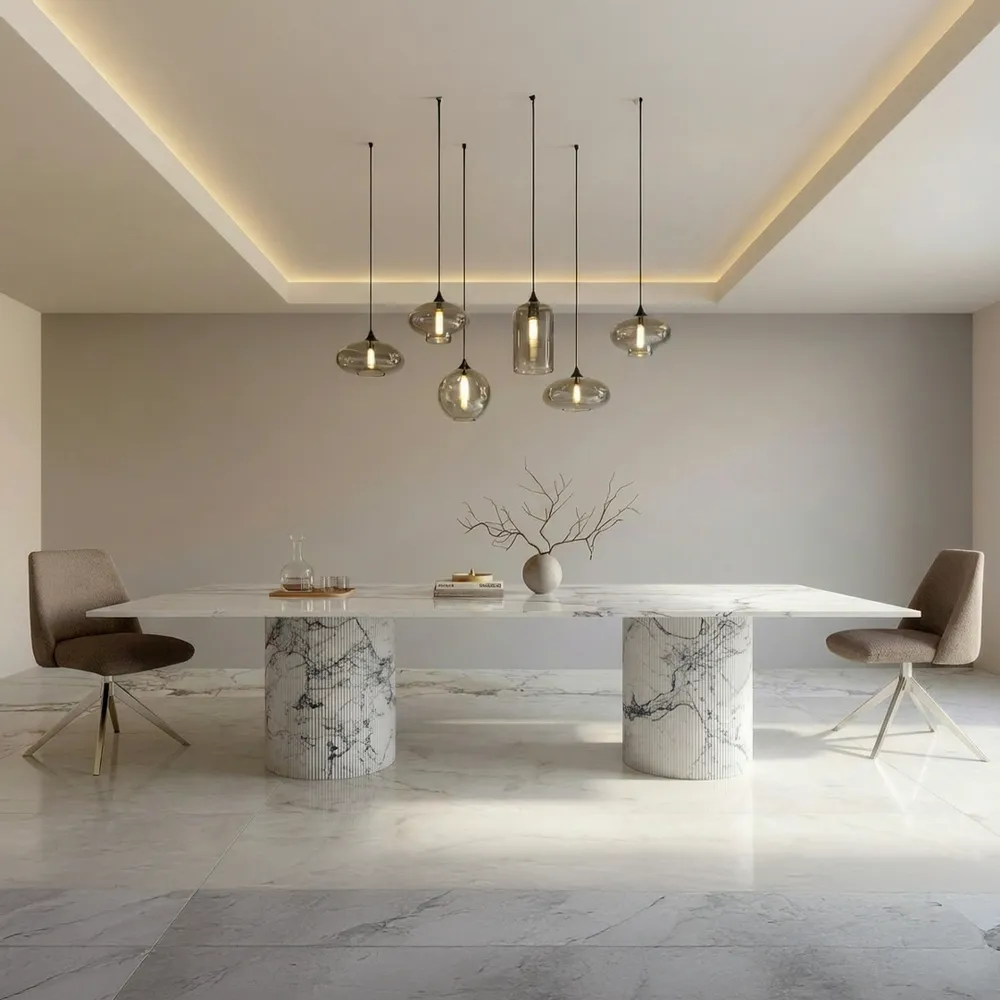 Tables Salle à Manger - Jaspura - Tables à manger - Marbre Statuario Michelangelo Carrara - 220X110X75 cm - STONE VALLEY