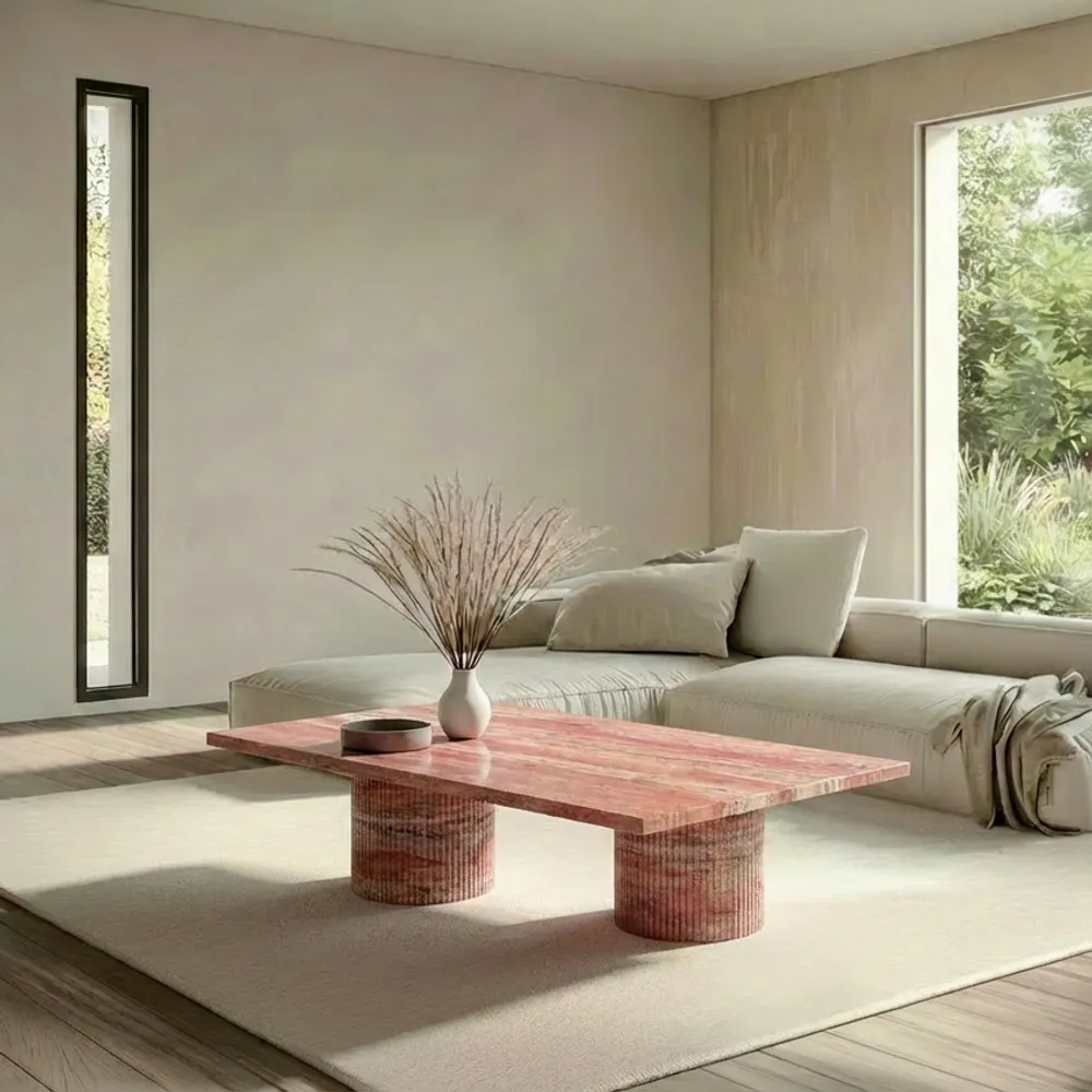 Tables basses - Jaspura - Tables basses - Travertin Rouge - 120X60X40 cm - STONE VALLEY