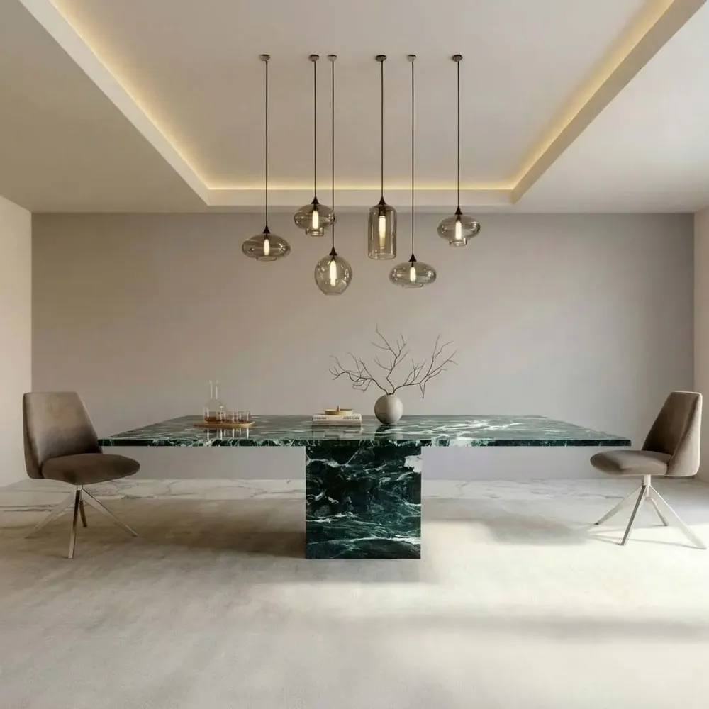 Dining Tables - Carrera - Dining Tables - Verde Alpi Marble - 150X150X75 cm - STONE VALLEY