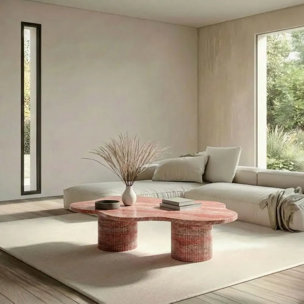 Tables de jardin - Nunoca - Tables basses - Travertin Rouge - 110X70X40 cm - STONE VALLEY