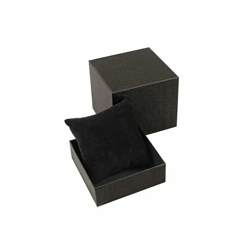 Gifts - Black grained cardboard bracelet case, black suede-like cushion - LAVAL 1878
