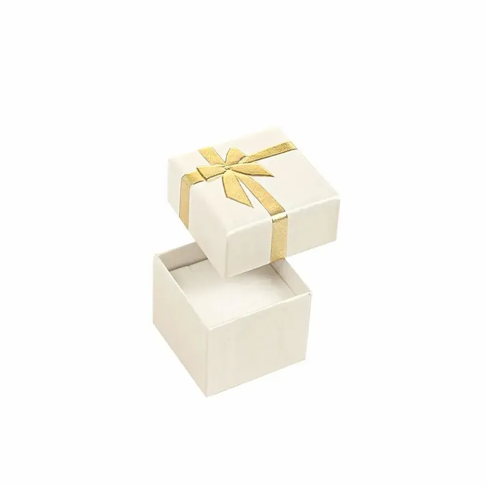 Cadeaux - Écrin bague carton irisé blanc, noeud imprimé en relief doré - LAVAL 1878