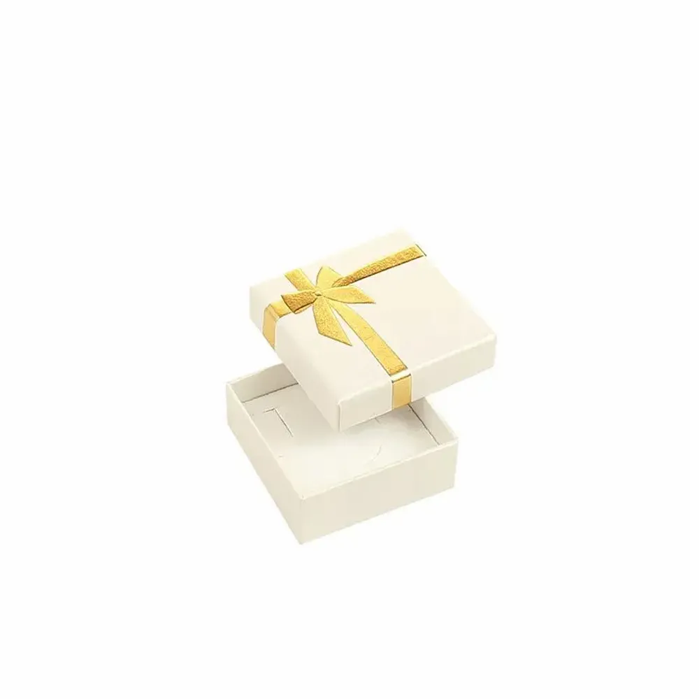 Gifts - White iridescent cardboard trinket tray with a gold embossed printed bow - LAVAL 1878
