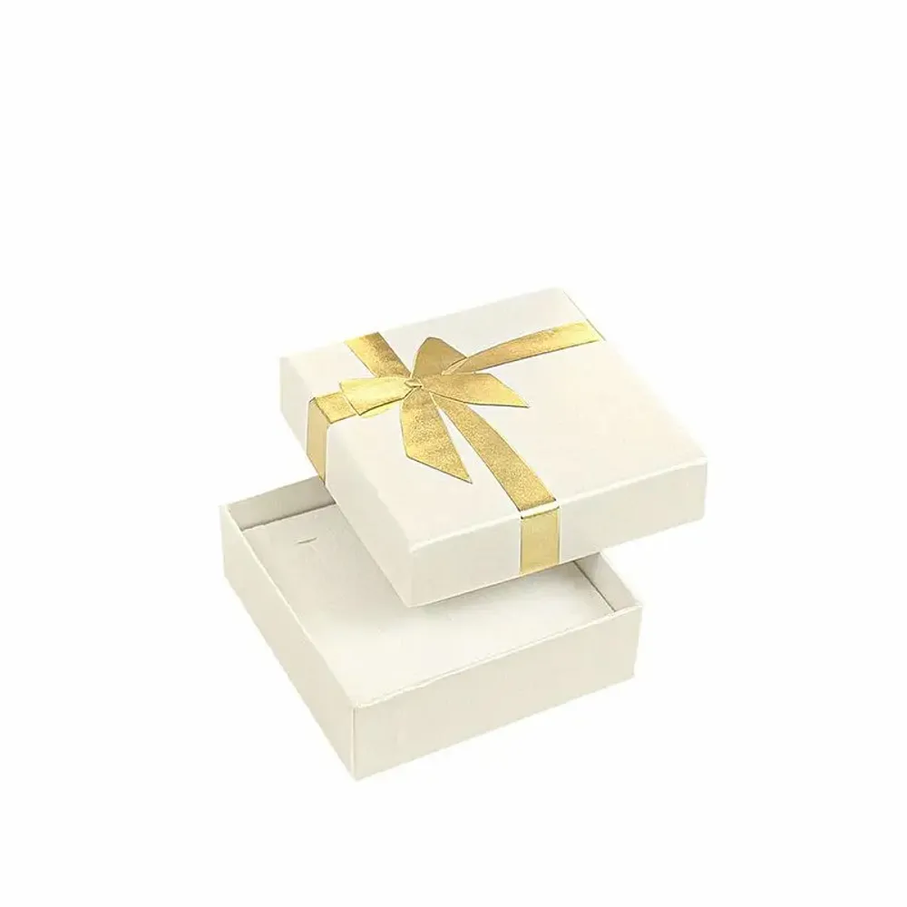 Gifts - White iridescent cardboard trinket tray with a gold embossed printed bow - LAVAL 1878