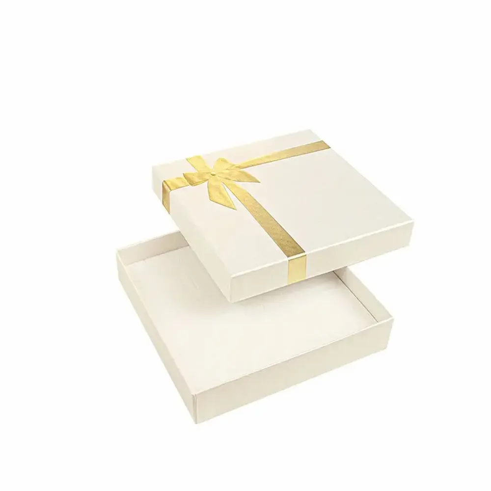 Gifts - White iridescent cardboard necklace box, gold embossed printed bow - LAVAL 1878