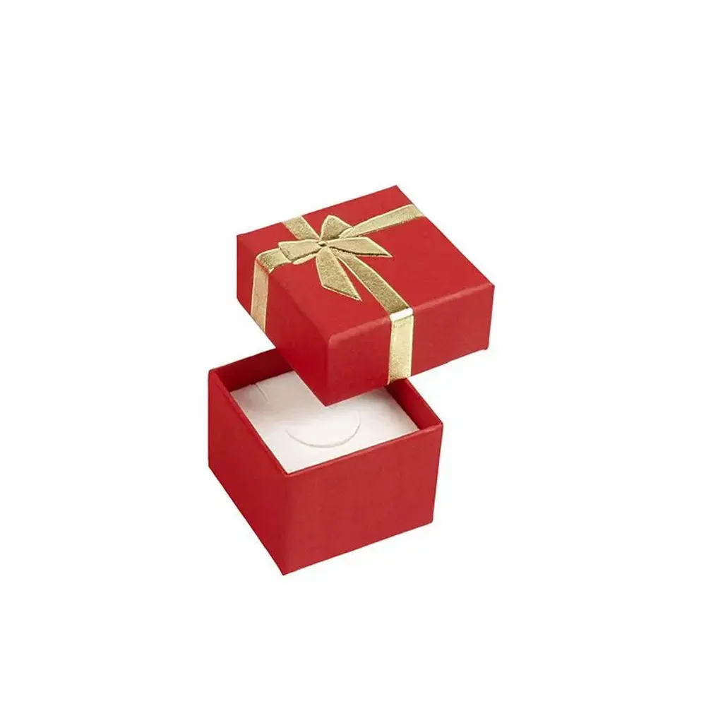 Gifts - Matte red cardboard ring box, gold-printed hot foil stamped bow - LAVAL 1878