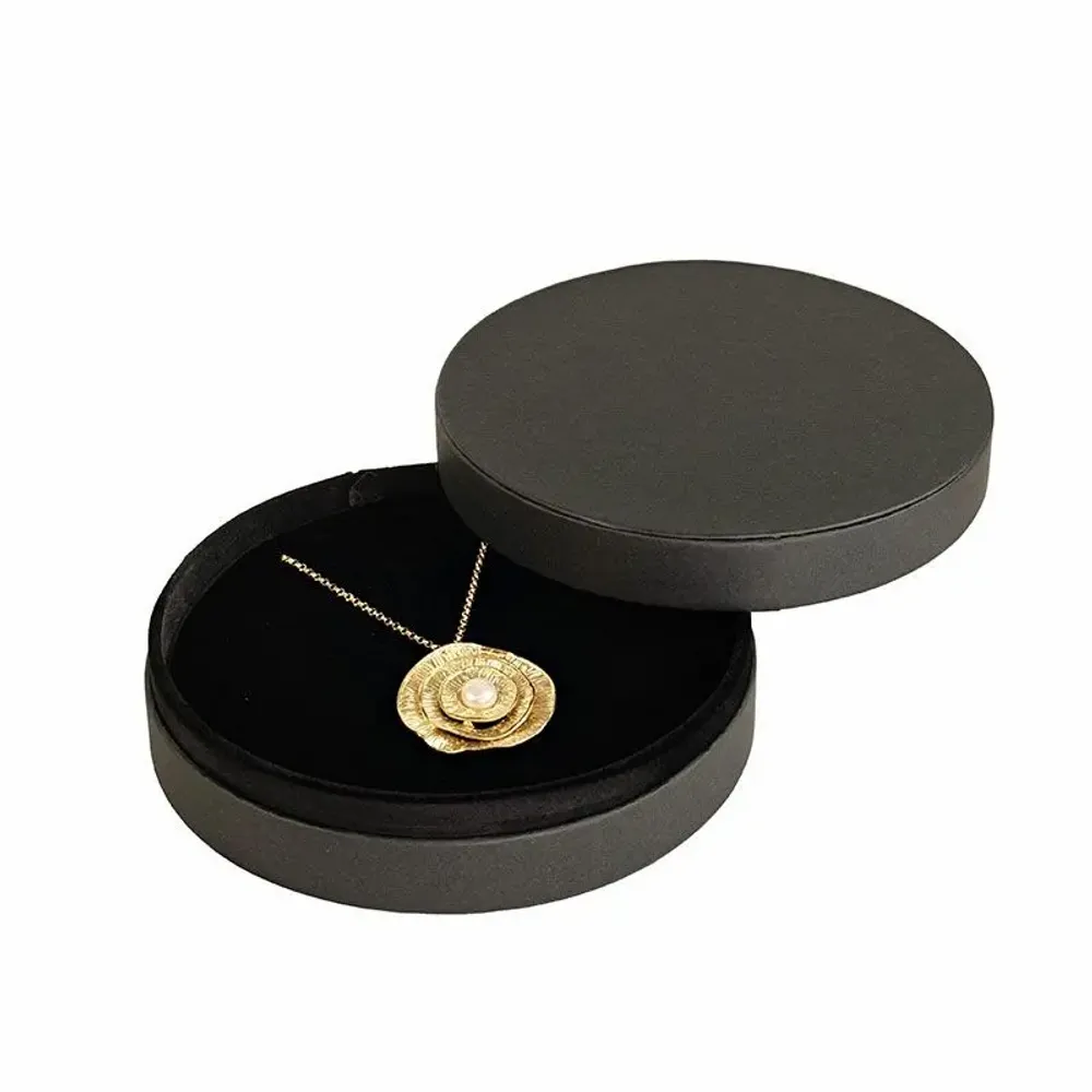 Gifts - Round necklace box made of matte black kraft cardboard - LAVAL 1878