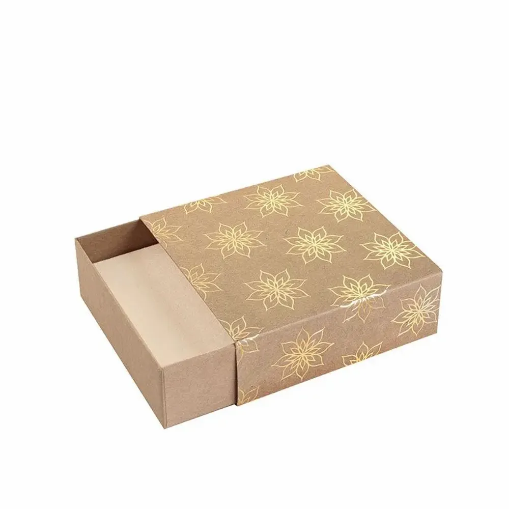 Cadeaux - Écrin vide-poche kraft naturel, à tiroir - lotus dorure à chaud dorée - LAVAL 1878