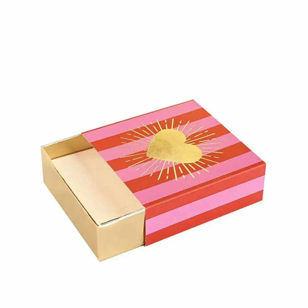 Cadeaux - Écrin rose/rouge mat, tiroir - Coeur dorure à chaud dorée - LAVAL 1878