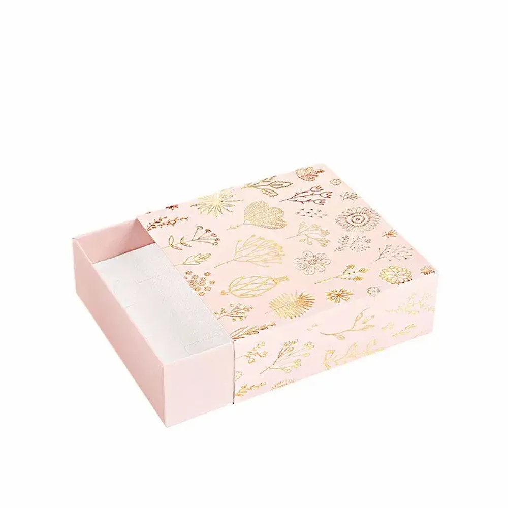 Cadeaux - Écrin rose mat, tiroir - Végétal fleuri dorure à chaud doré - LAVAL 1878