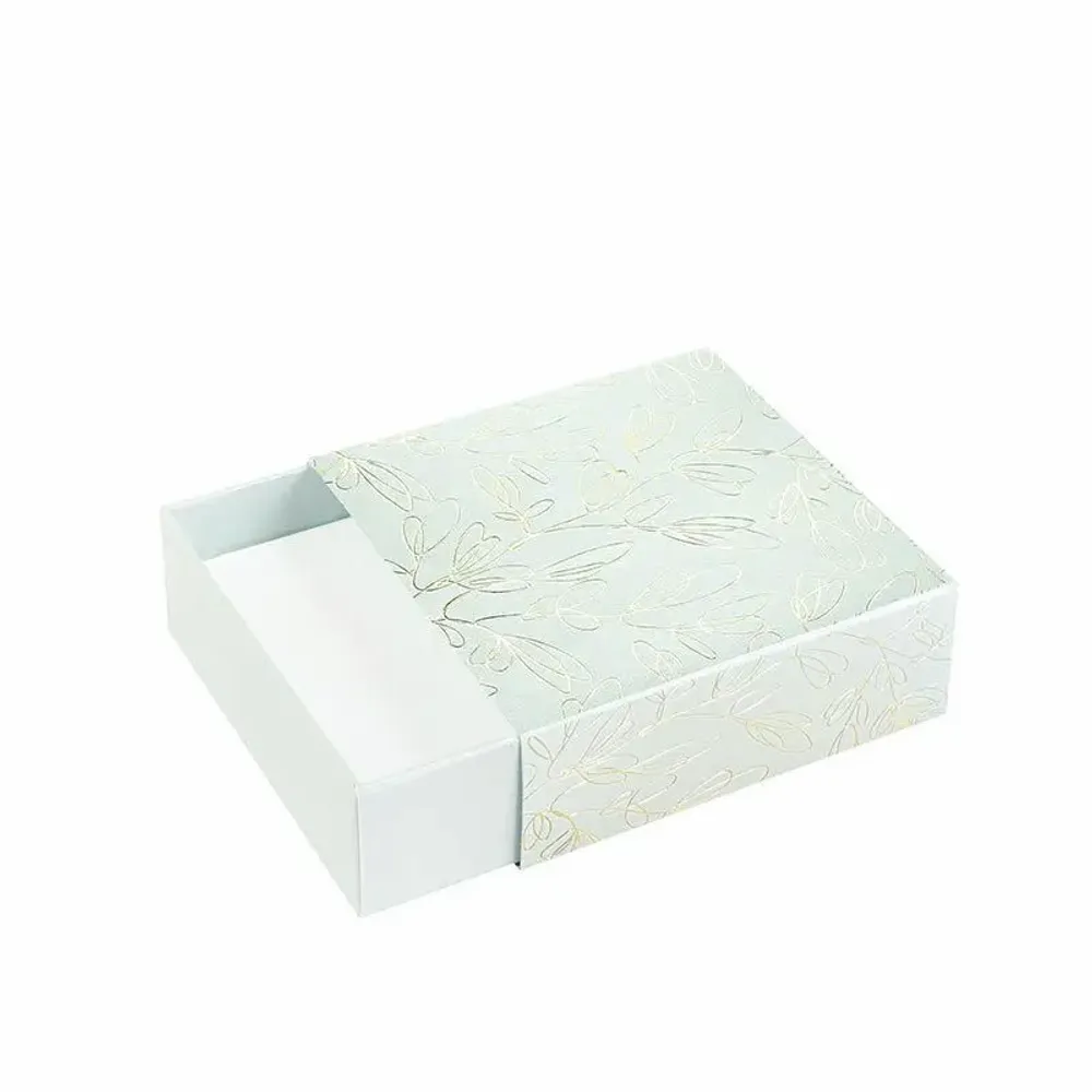 Cadeaux - Écrin bleu vert irisé, tiroir - Volute dorure à chaud dorée - LAVAL 1878