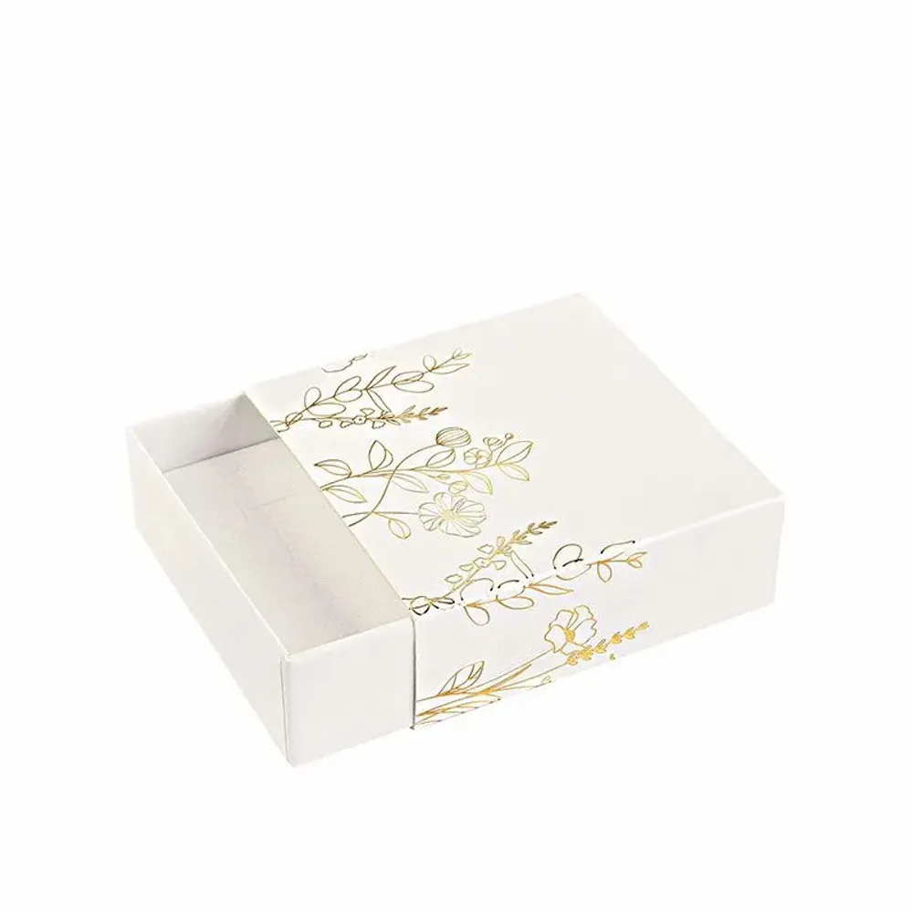 Gifts - Matte white, drawer-style, rustic, gold-embossed leather storage box - LAVAL 1878