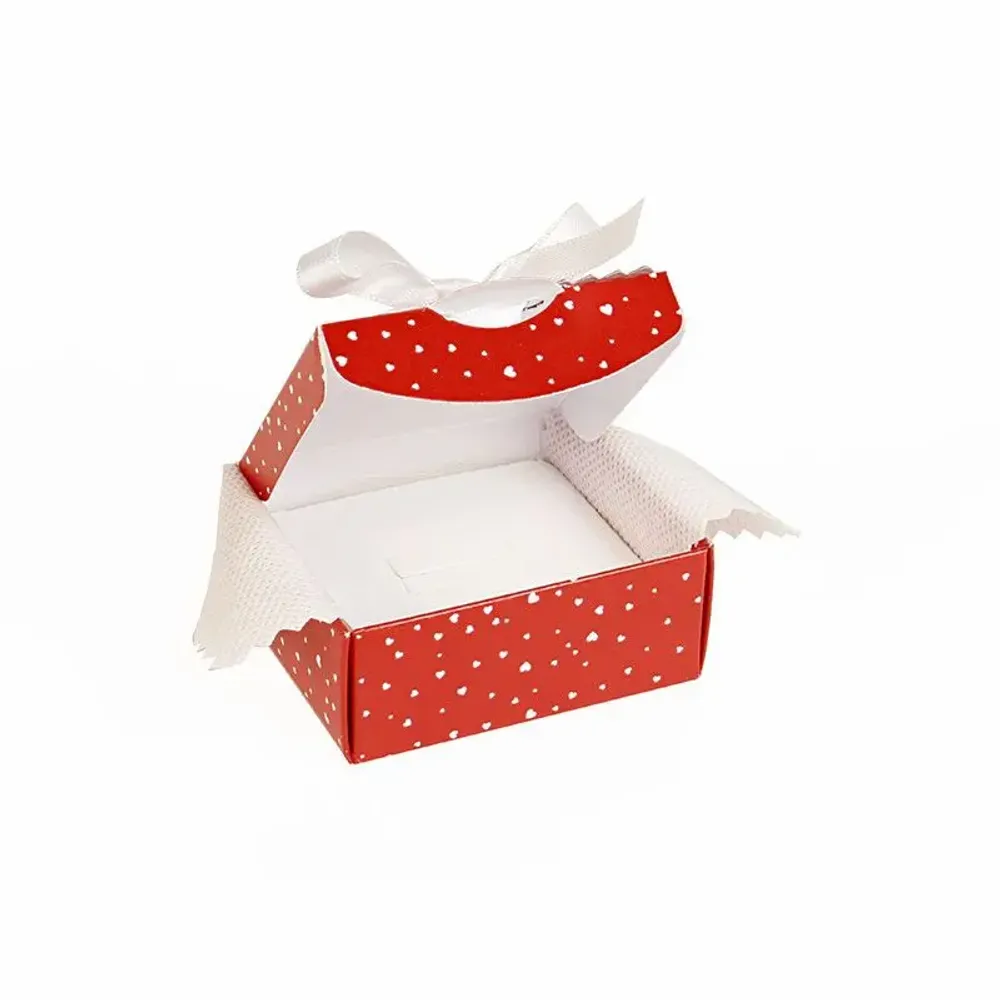 Gifts - Red and white matte cardboard Valentine's Day gift box, white satin ribbon - LAVAL 1878