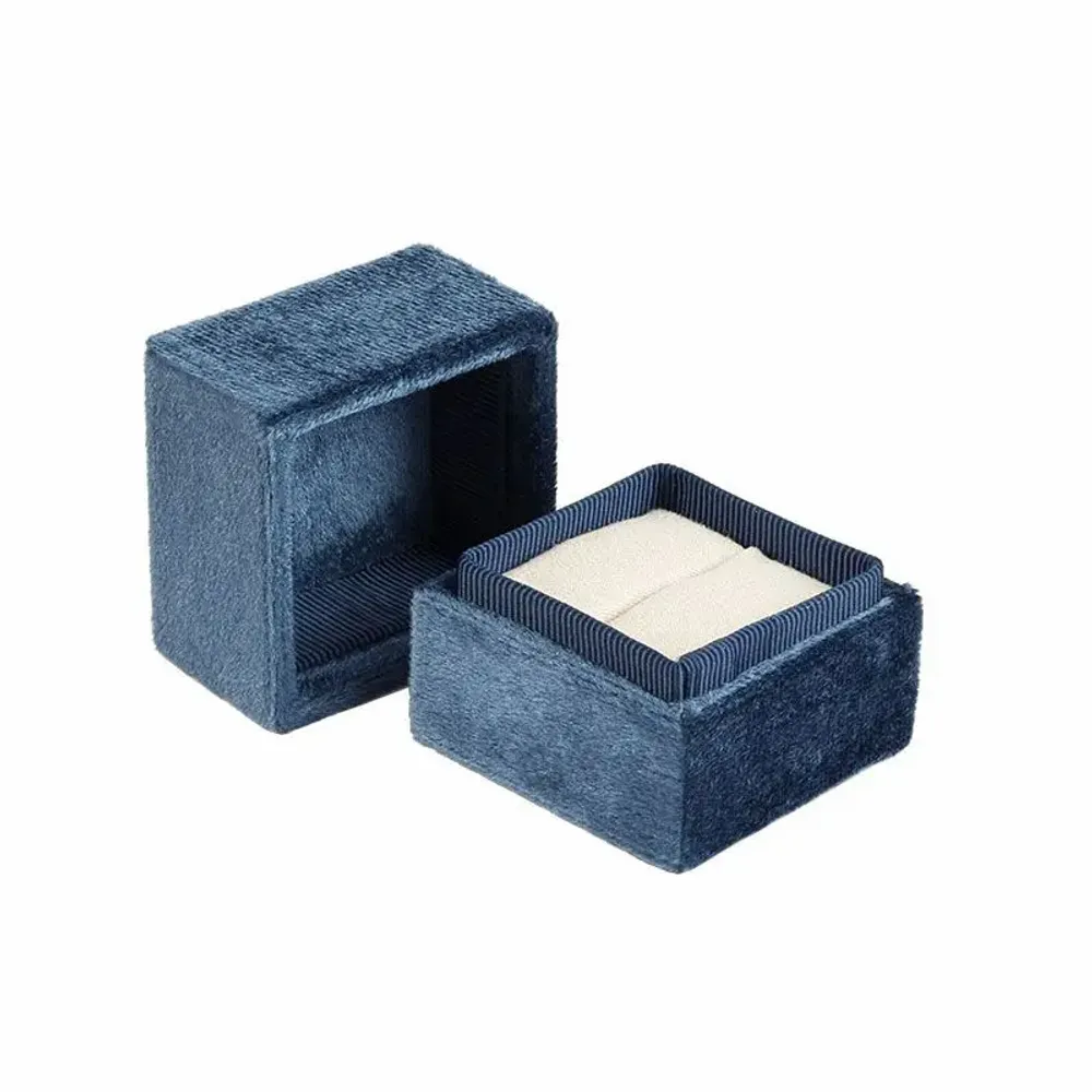 Gifts - Square ring box in Prussian blue synthetic velvet - LAVAL 1878