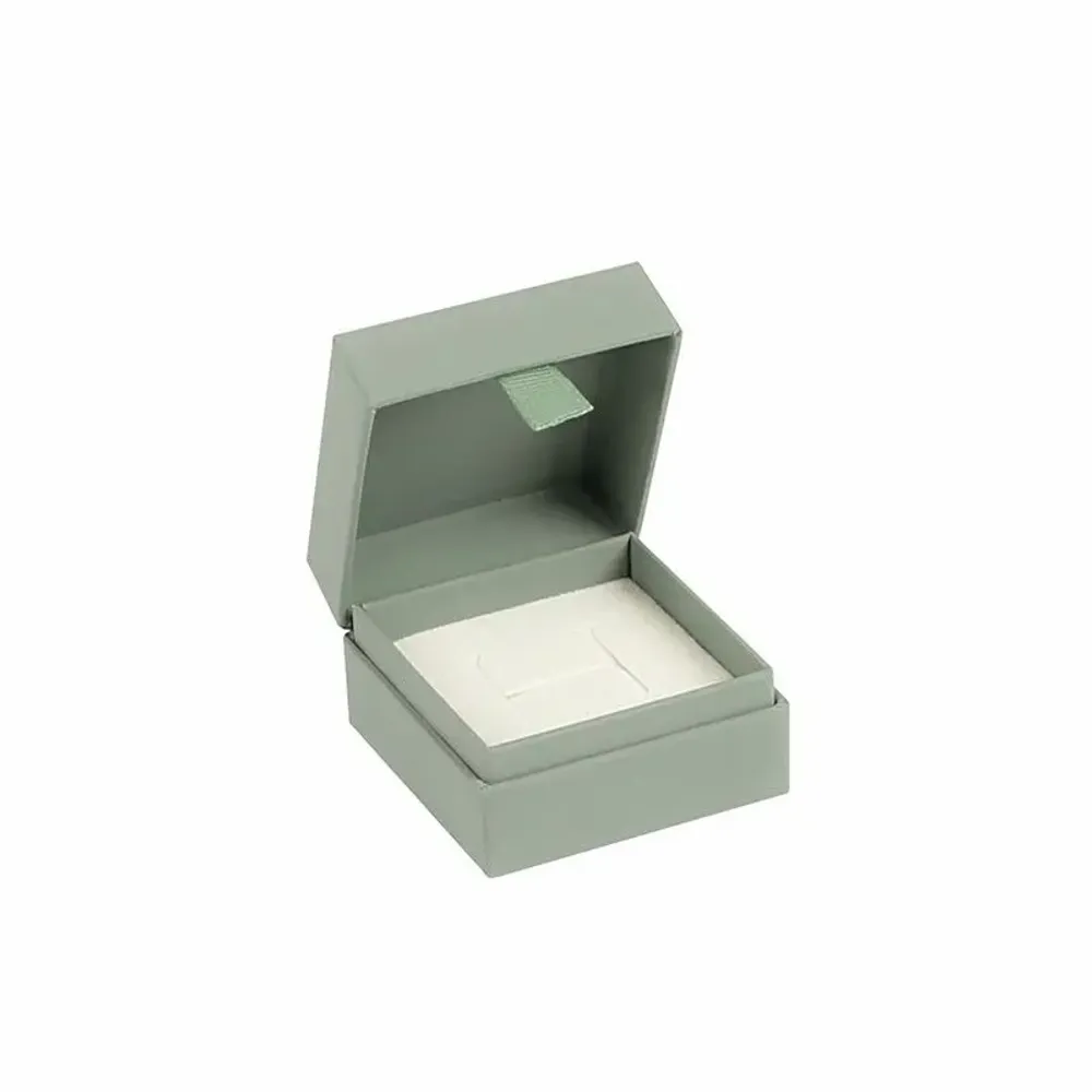 Gifts - Ring/Earring Box, Cardboard with Rubberized Finish and Hinge, Sage Green - LAVAL 1878