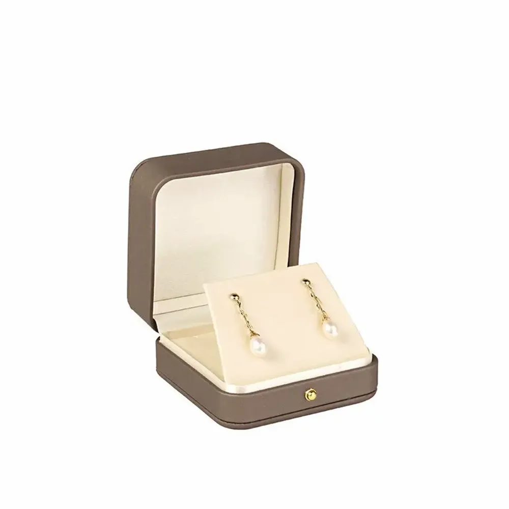 Cadeaux - Ecrin B.O./collier gainé synthétique taupe foncé, aspect satiné - LAVAL 1878