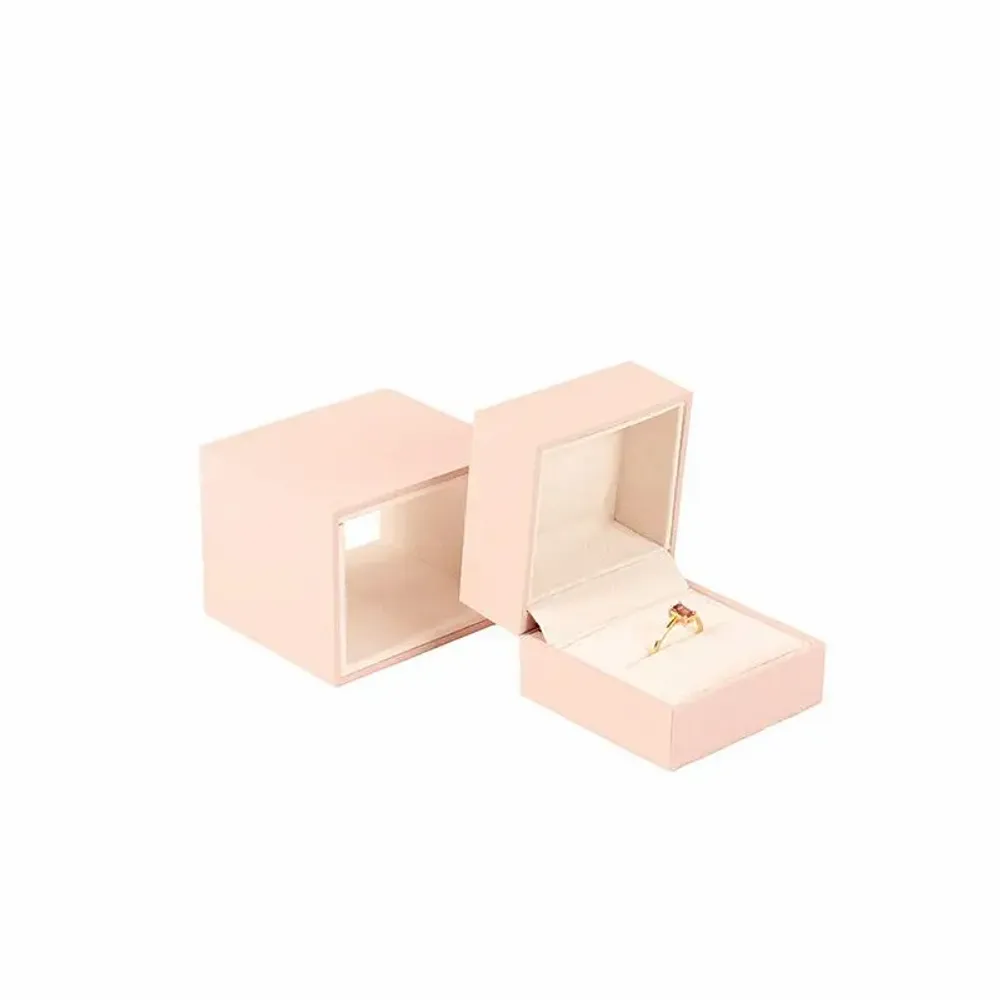 Gifts - Smooth, pale pink, rubberized synthetic ring case, matching pouch - LAVAL 1878