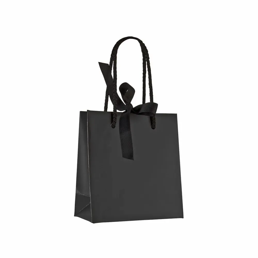 Gifts - Black satin paper bags, black ribbon, 14 x 7 x H 15cm, 210g (x10) - LAVAL 1878