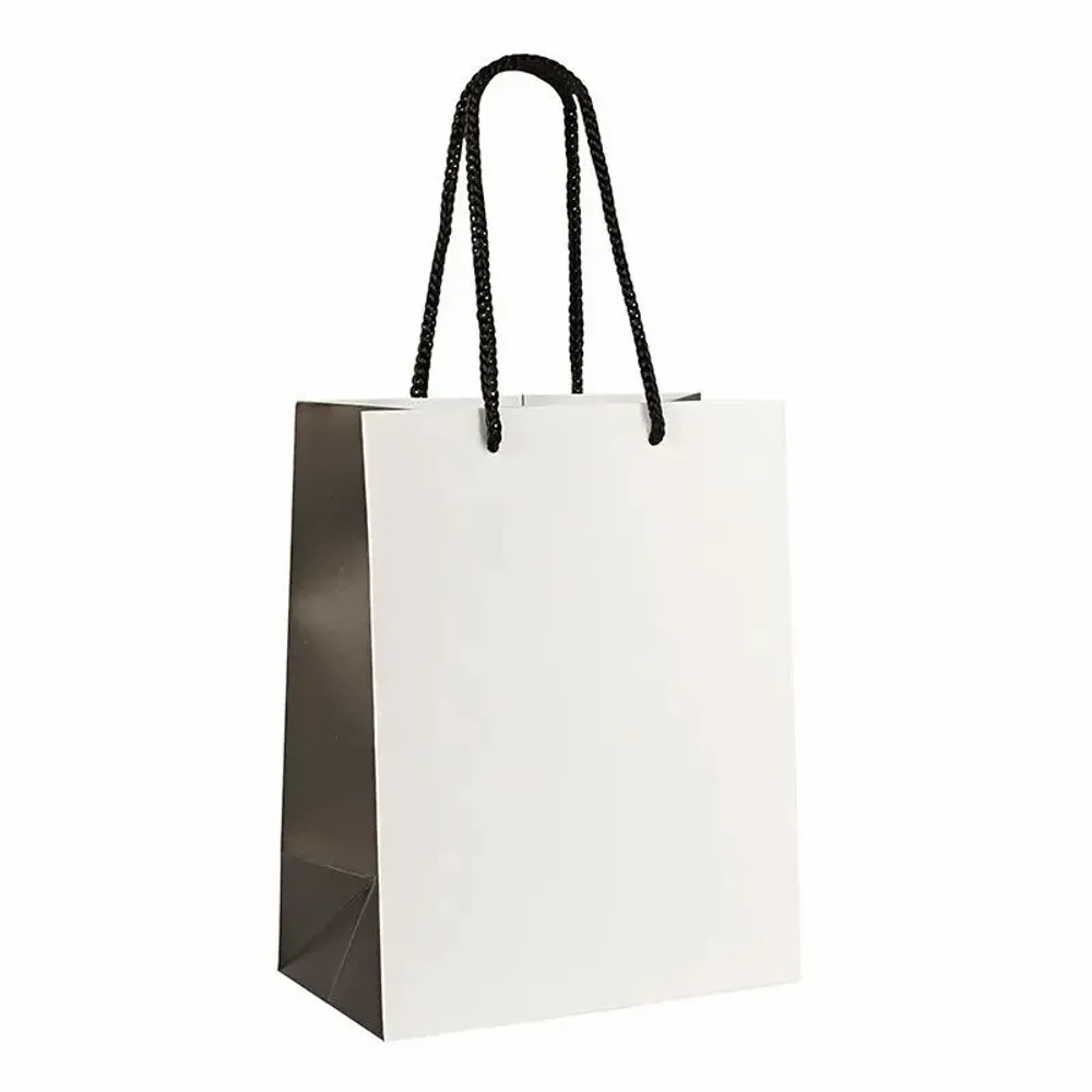 Cadeaux - Sacs papier mat blanc et noir 8 x 10 x H 22,7cm, 190g (x12) - LAVAL 1878