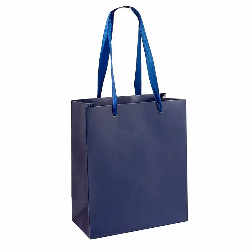 Cadeaux - Sacs papier mat bleu nuit, poignées ruban 22 x 10 x H 29cm, 190g (x12) - LAVAL 1878