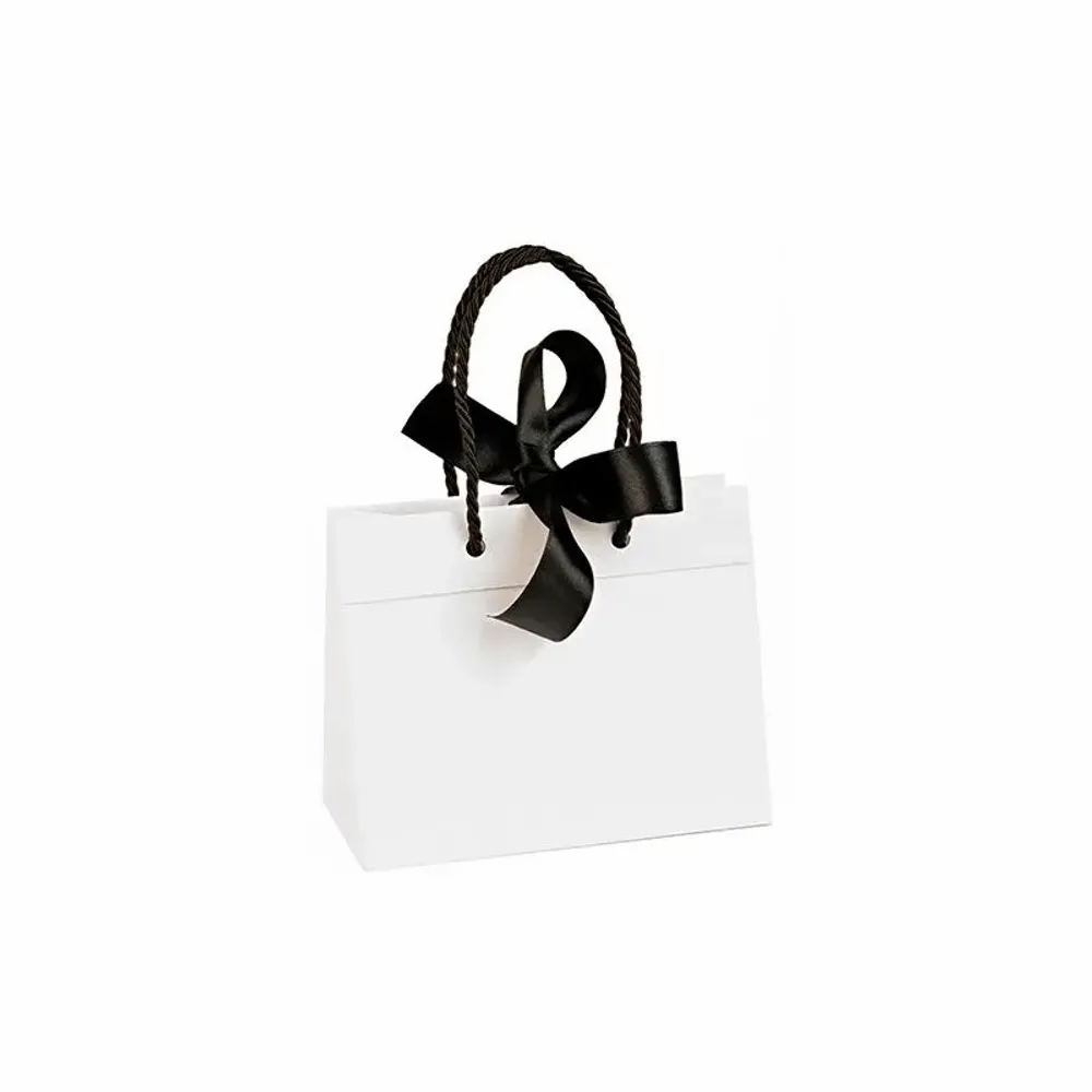 Gifts - White matte paper bags, black ribbon, 16 x 8 x H 12cm, 165g (x10) - LAVAL 1878