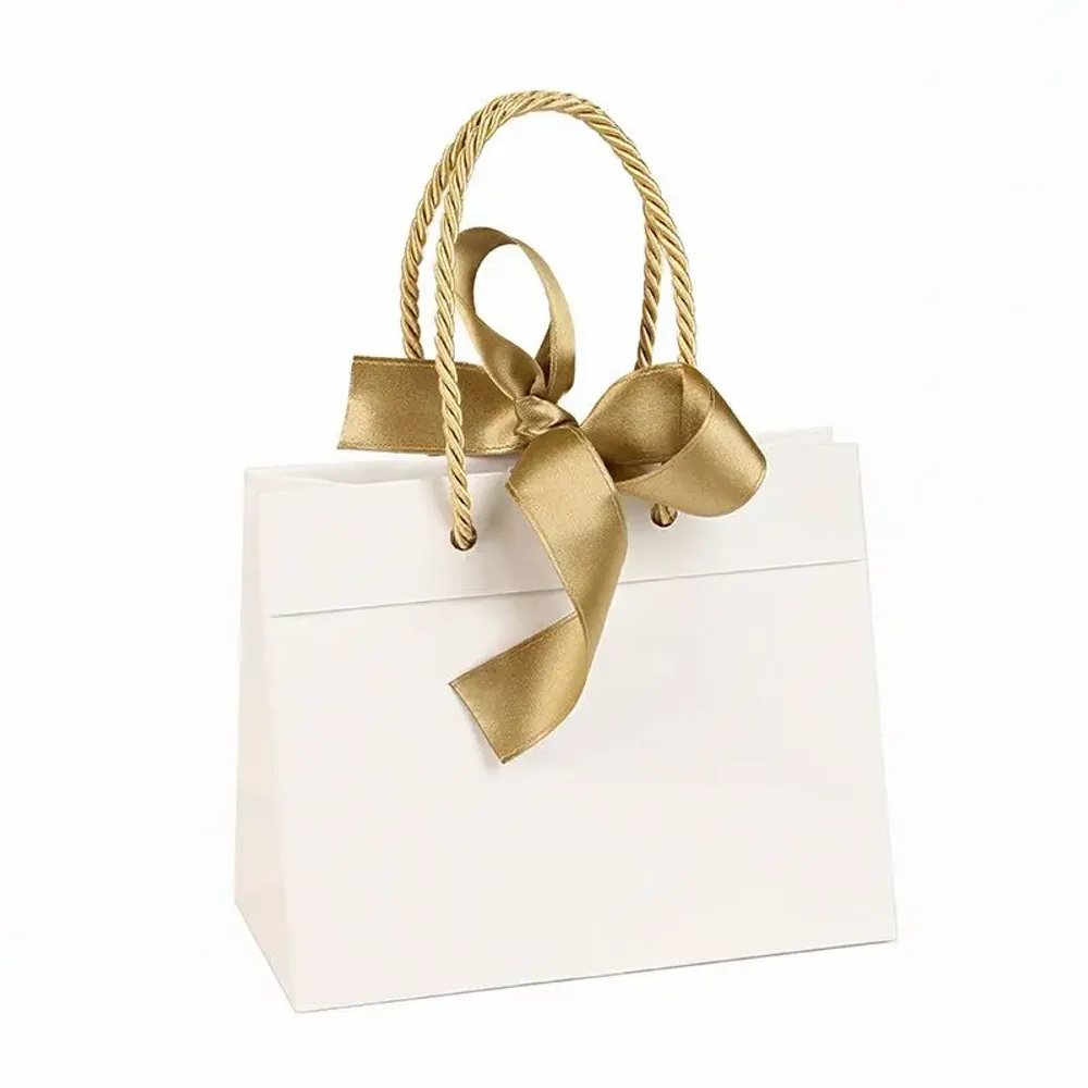 Cadeaux - Sacs papier mat blanc, ruban doré 33 x 10 x H 24cm, 140g (x10) - LAVAL 1878