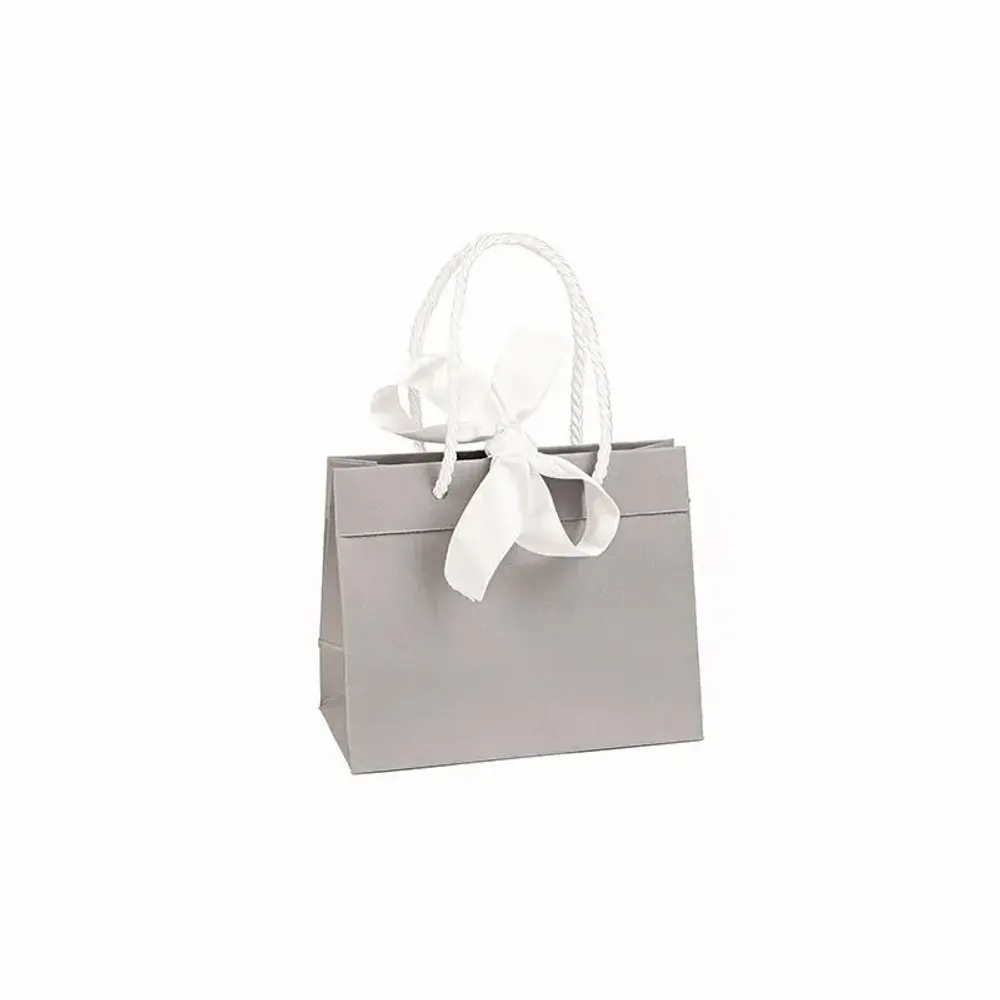 Gifts - Matte grey paper bags, white ribbon, 16 x 8 x H 12cm, 145g (x10) - LAVAL 1878