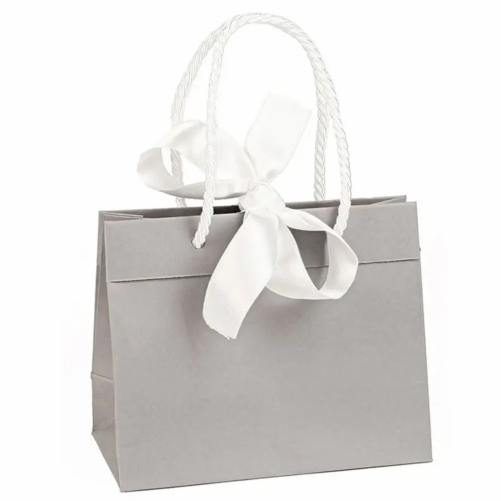 Gifts - Matte grey paper bags, white ribbon, 33 x 10 x H 24cm, 145g (x10) - LAVAL 1878
