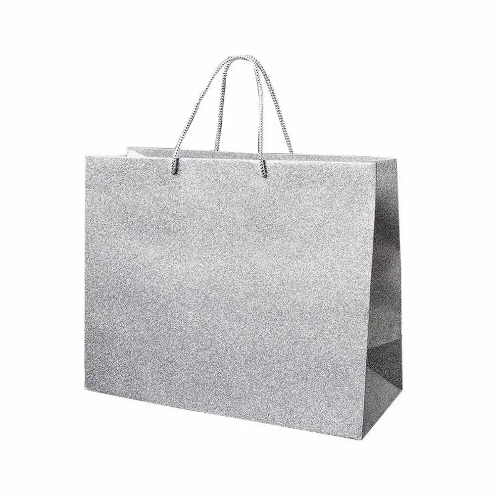 Cadeaux - Sacs papier à paillettes argent 32,7 x 13,6 x H 26,4cm, 190g (x12) - LAVAL 1878