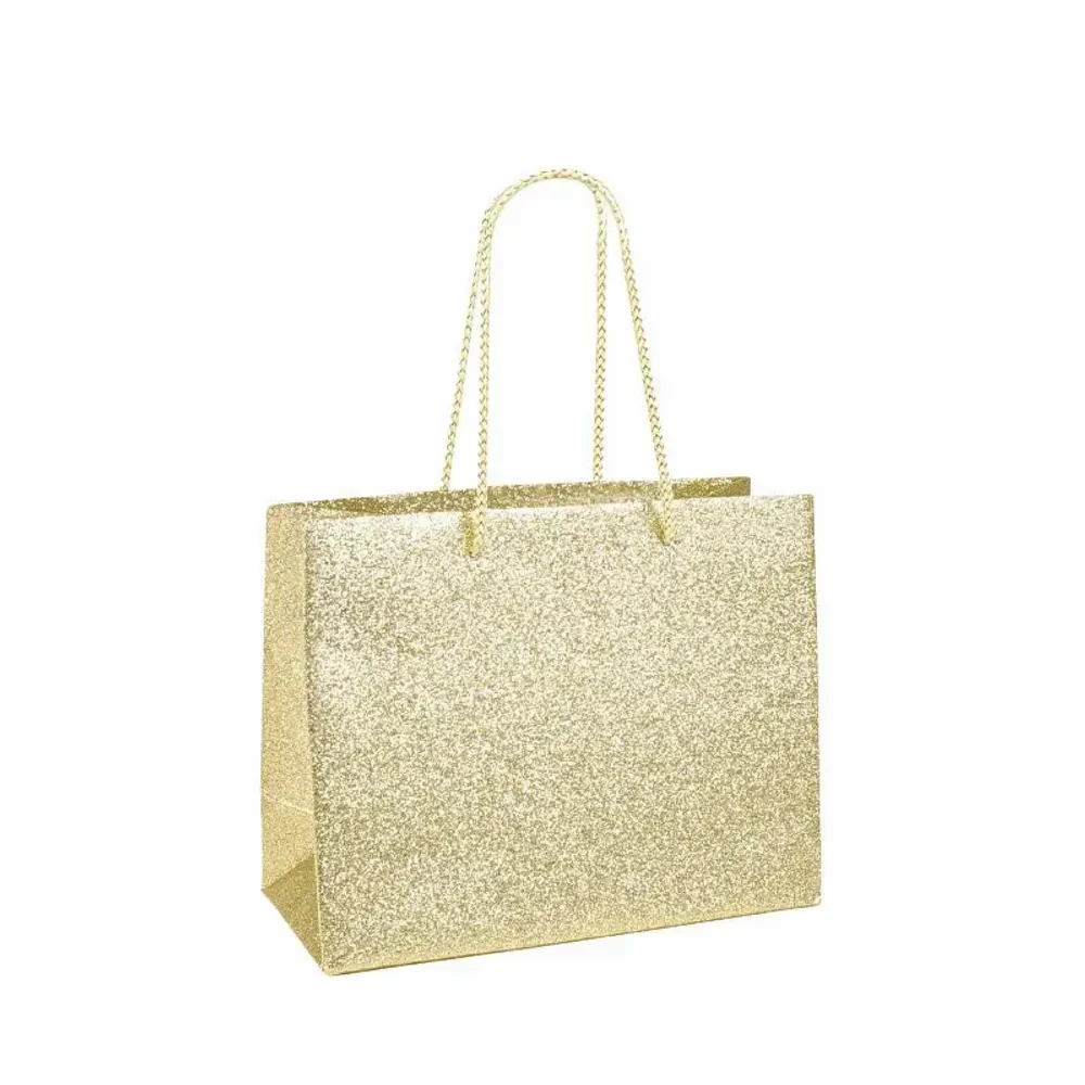 Gifts - Gold glitter paper bags 22.7 x 10 x H 18cm, 210g (x12) - LAVAL 1878