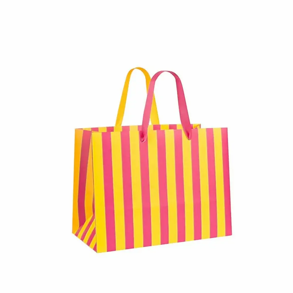 Cadeaux - Sacs papier mat rayures fuchsia & jaune - LAVAL 1878