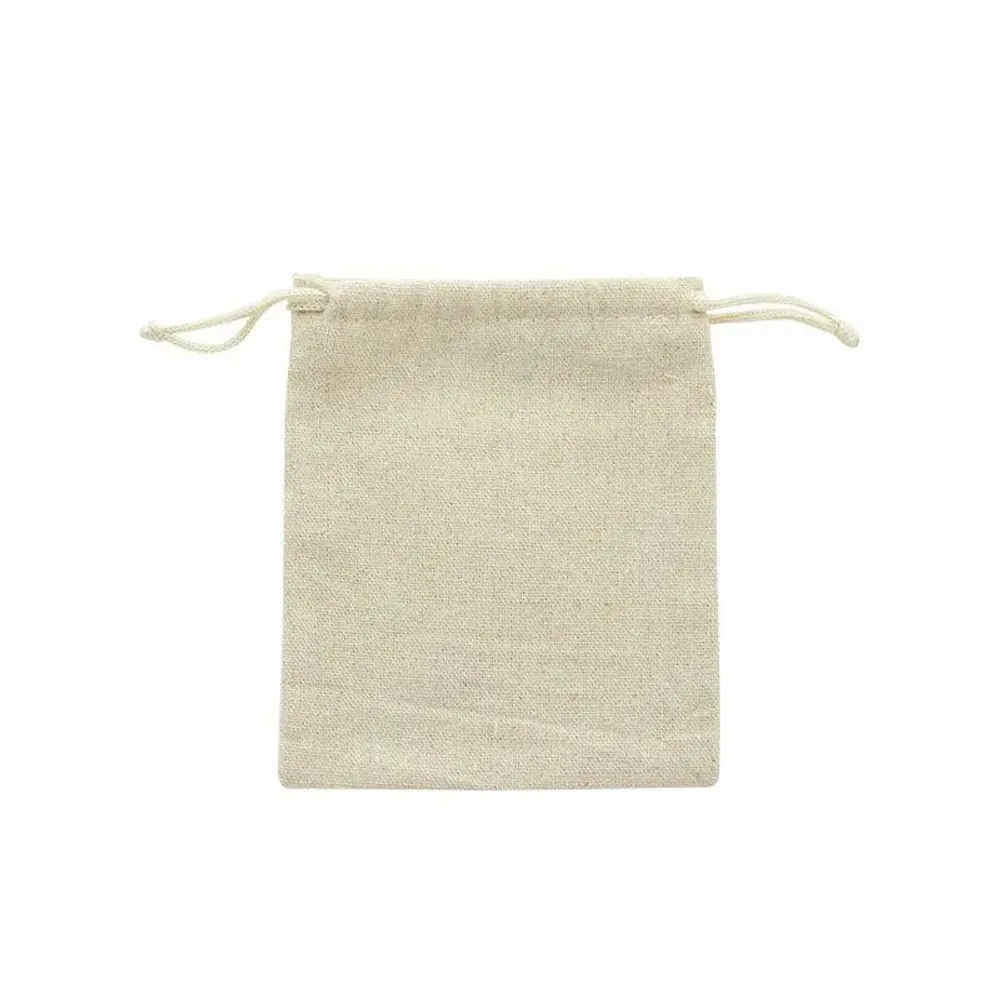 Gifts - 100% linen drawstring bags with beige cotton cords, 12 x 14cm (x5) - LAVAL 1878