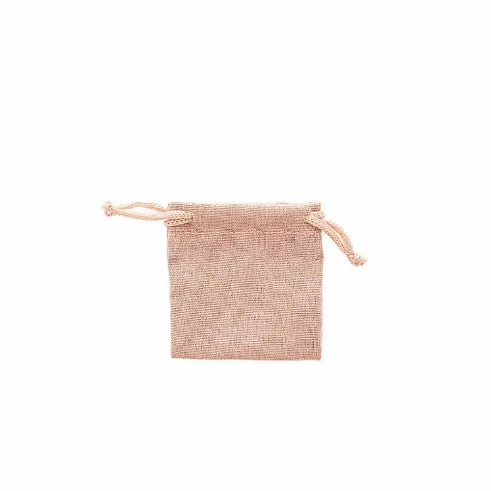Cadeaux - Bourses lin vieux rose avec cordelettes coton rose clair 7 x 7cm (x5) - LAVAL 1878