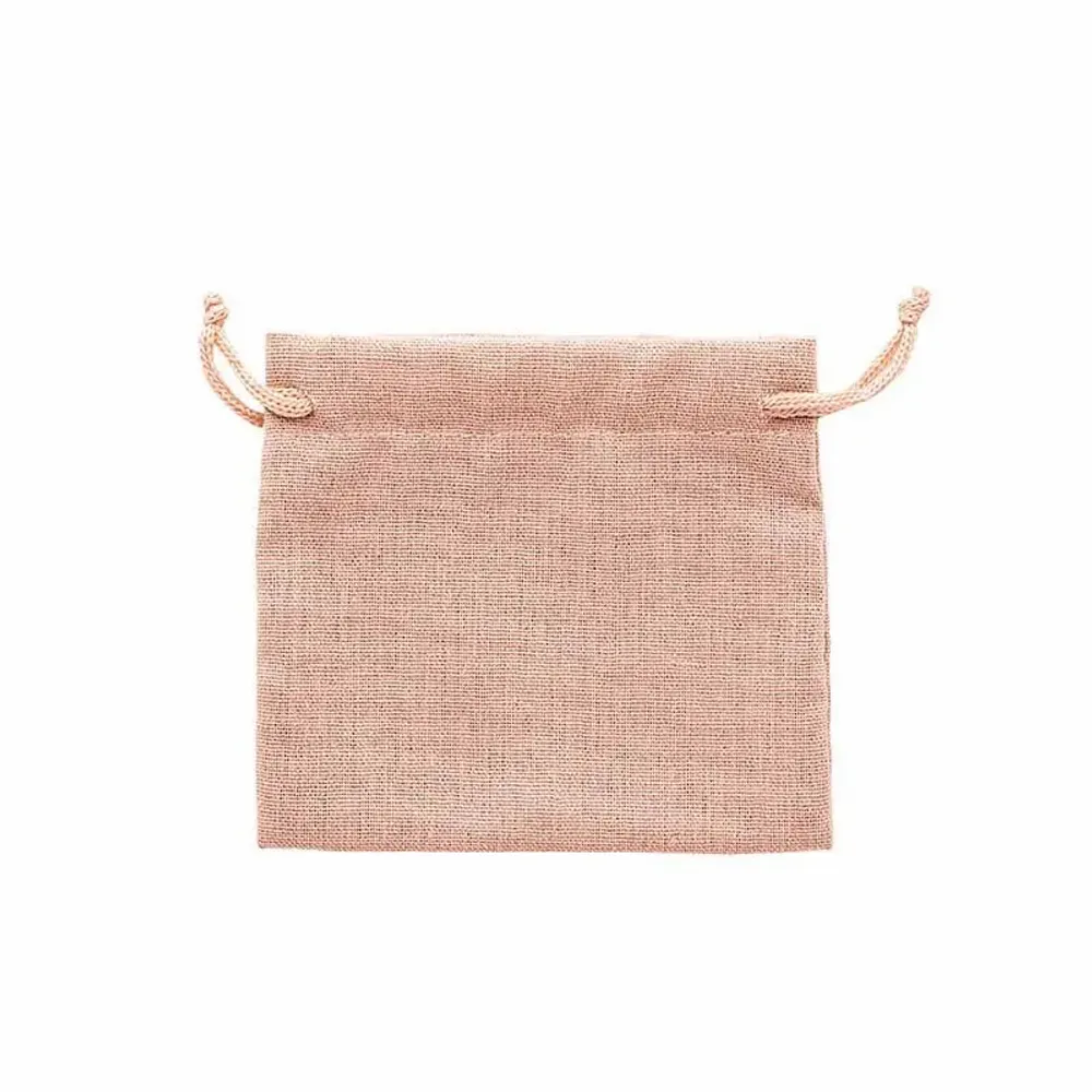 Cadeaux - Bourses lin vieux rose cordelettes coton rose clair 11 x 10cm (x5) - LAVAL 1878