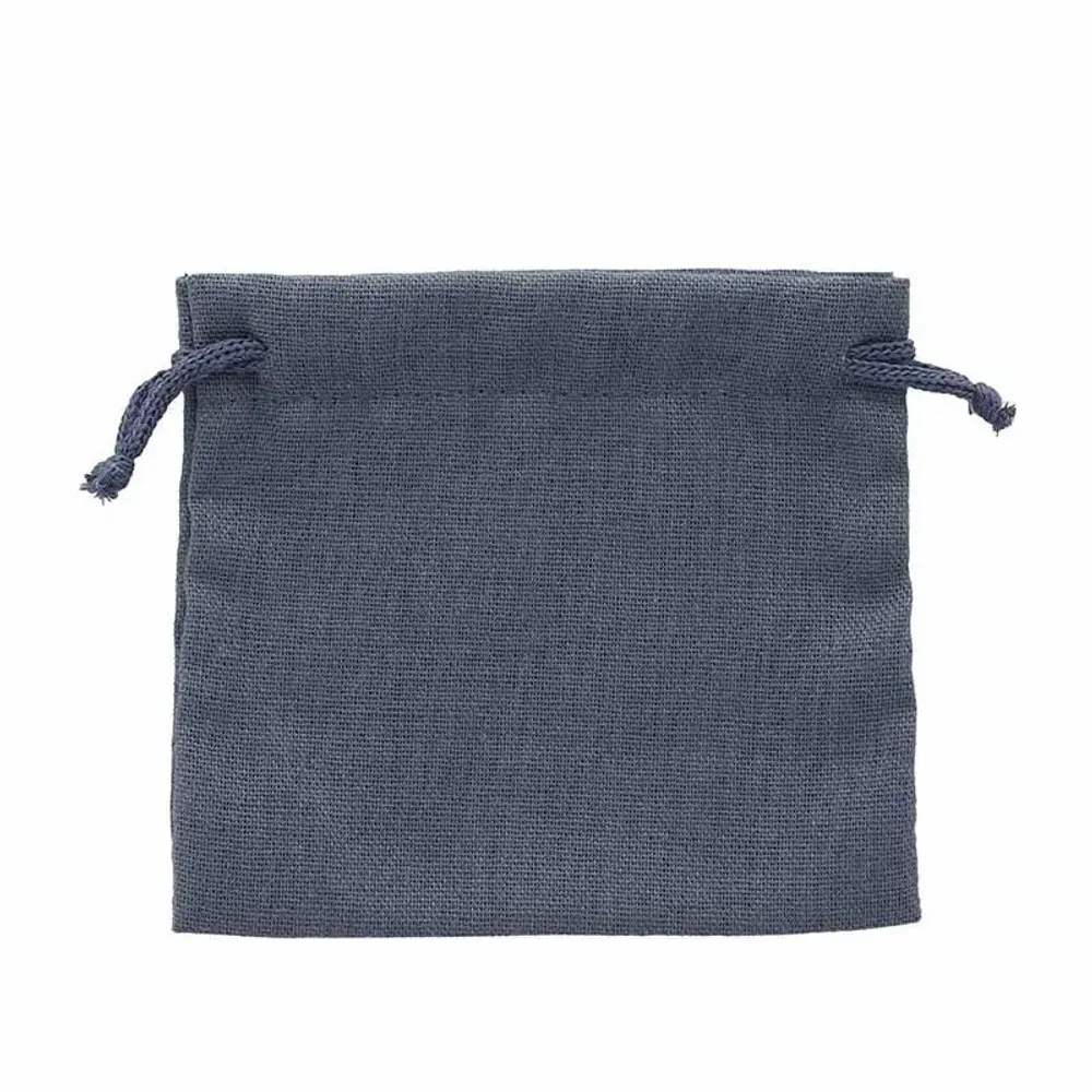 Cadeaux - Bourses lin avec cordelettes coton bleu foncé 12 x 14cm (x5) - LAVAL 1878