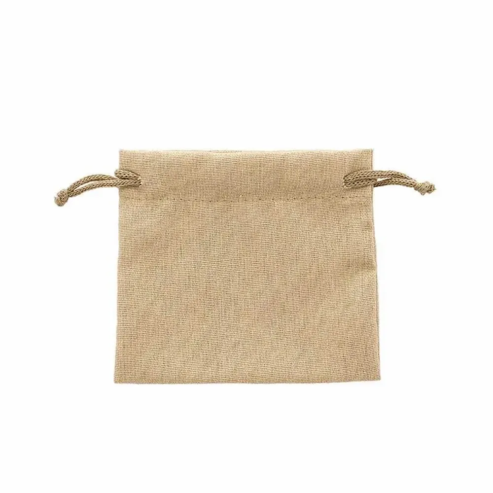Gifts - Linen drawstring bags with light khaki cotton cords, 12 x 14cm (x5) - LAVAL 1878