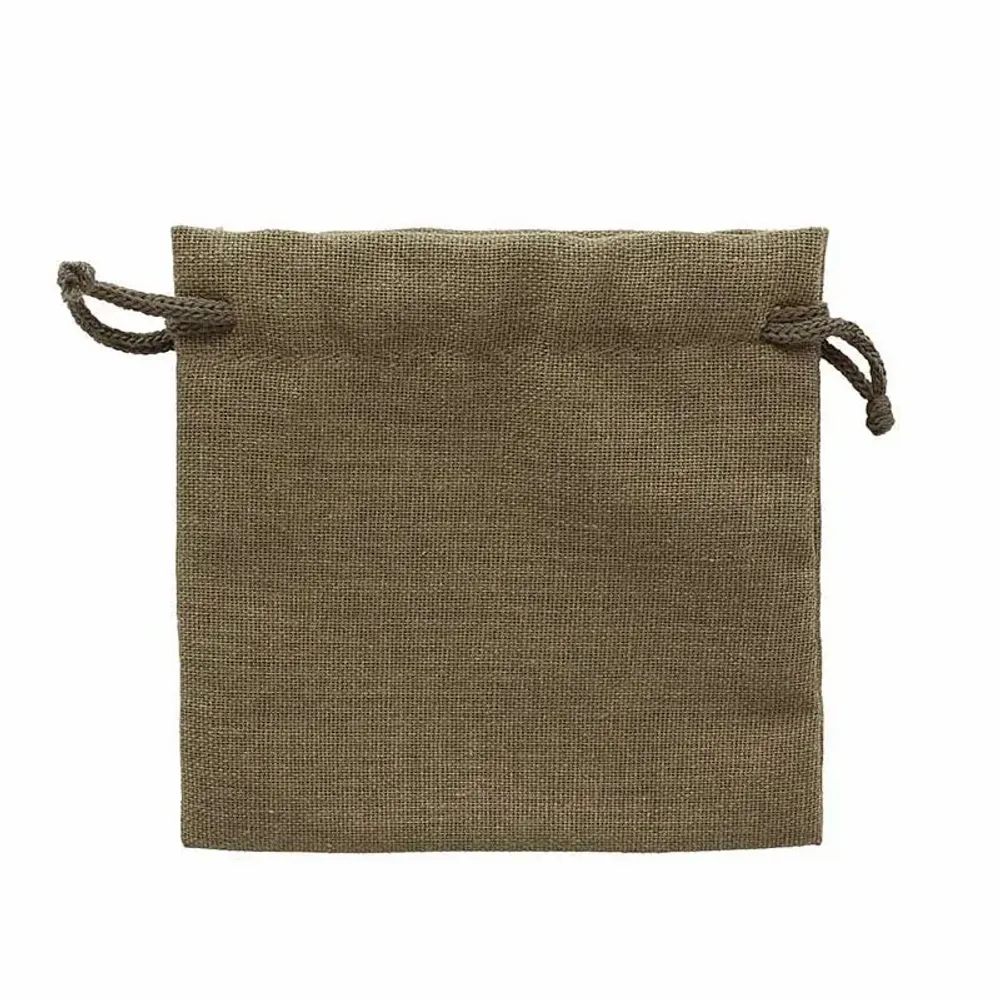 Cadeaux - Bourses lin avec cordelettes coton kaki foncé 12 x 14cm (x5) - LAVAL 1878