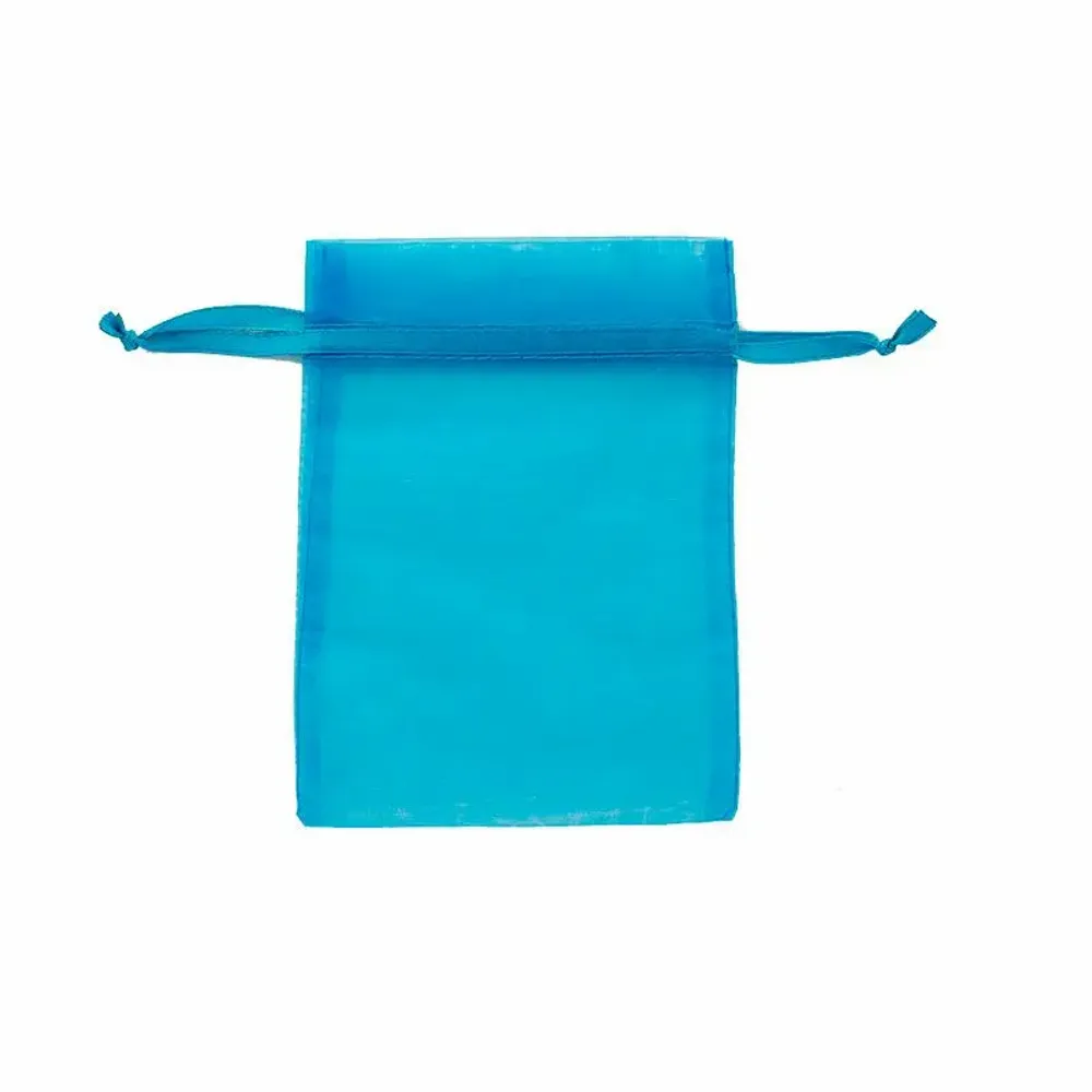 Gifts - Turquoise synthetic organdy voile purses, 12 x 13cm (x10) - LAVAL 1878