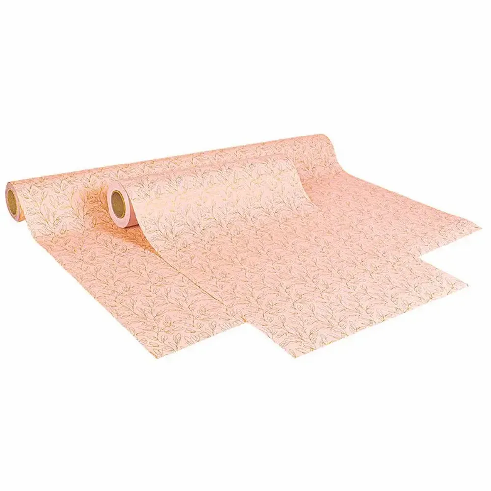 Cadeaux - Papier cadeau rose brillant Végétal volute doré mat 0,35 x 50m, 70g - LAVAL 1878