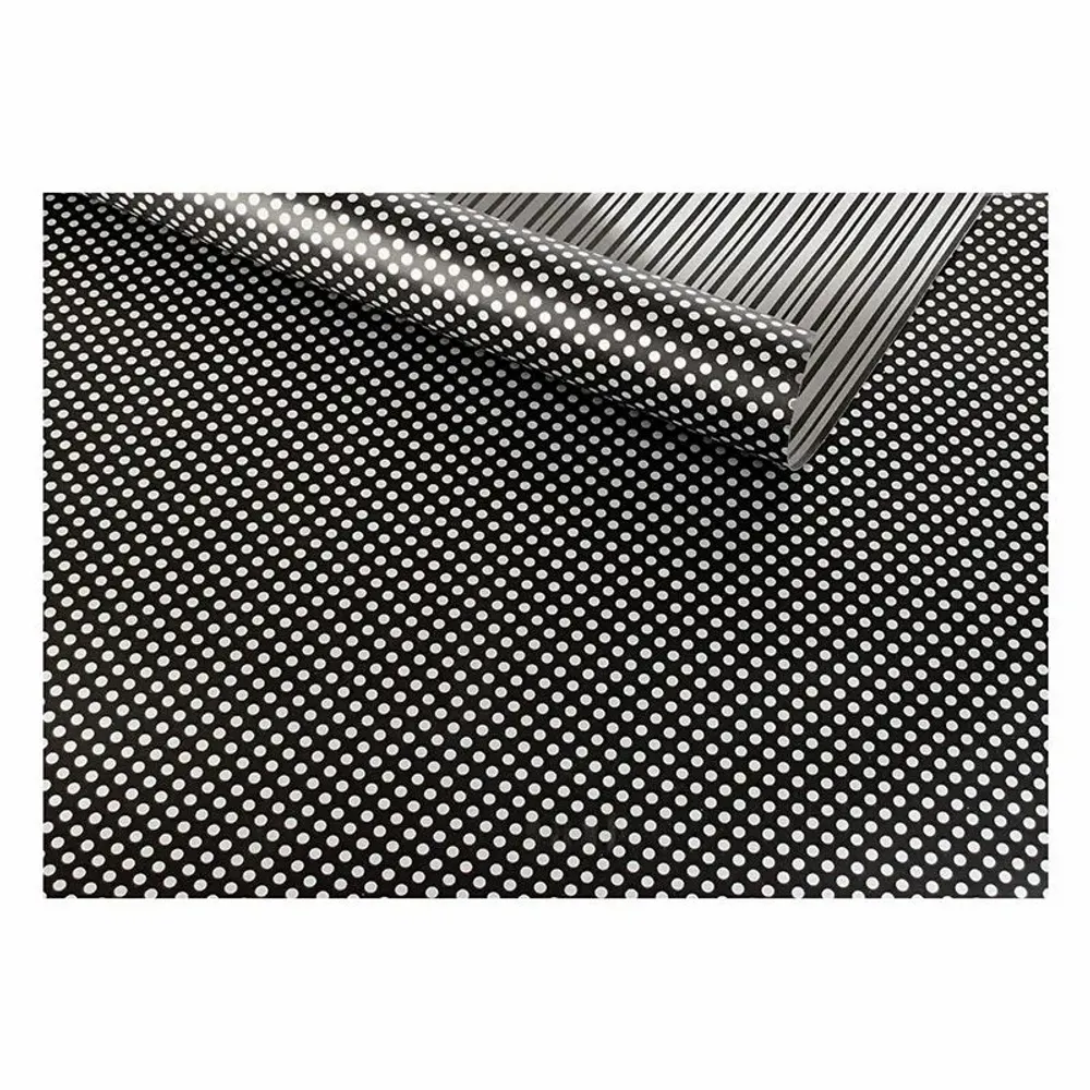 Cadeaux - Papier cadeau réversible, fond noir, rayures/pois argentés, 0,70 x 25m - LAVAL 1878