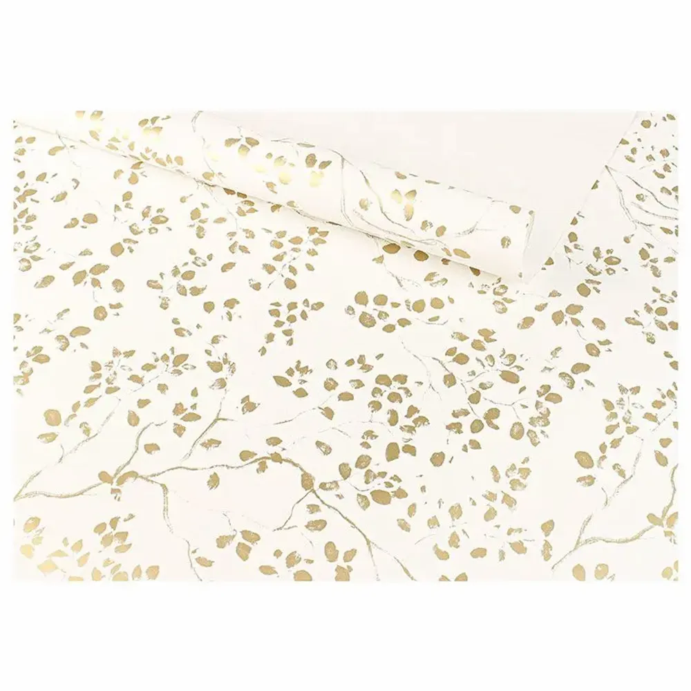 Gifts - Gift wrap, white background, gold foliage, 0.70 x 25m, 80g - LAVAL 1878