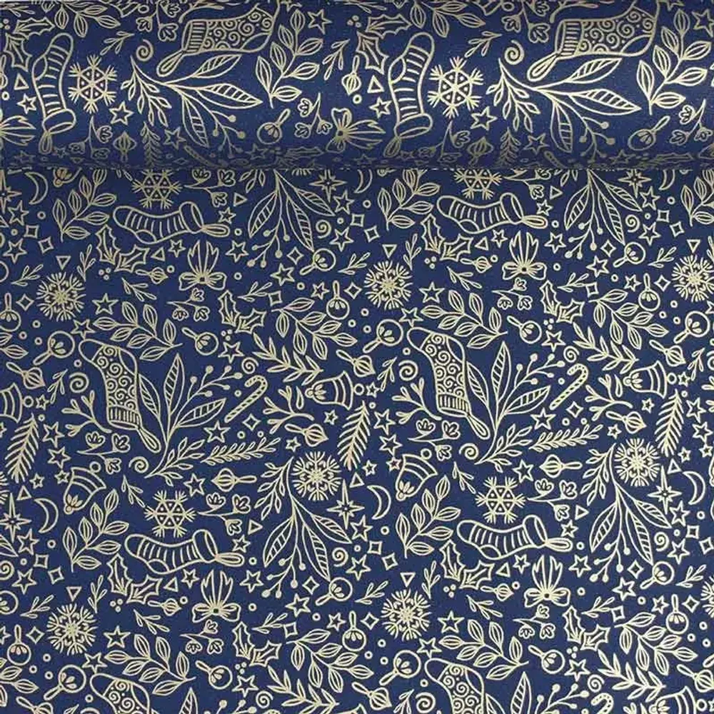 Gifts - Recycled Christmas gift wrap, matte blue with gold trim, 0.70 x 25m, 80g - LAVAL 1878