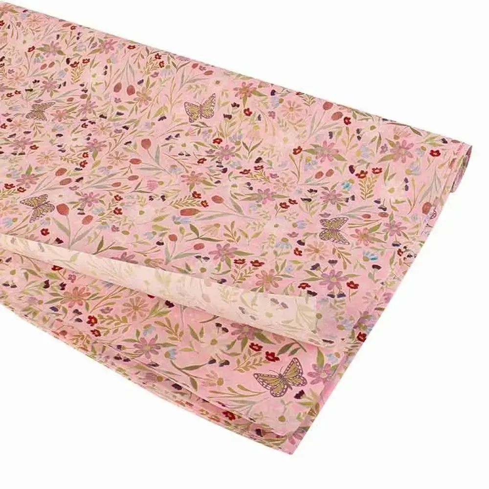Gifts - Pink background tissue paper with a multicolored spring pattern (x25) - LAVAL 1878