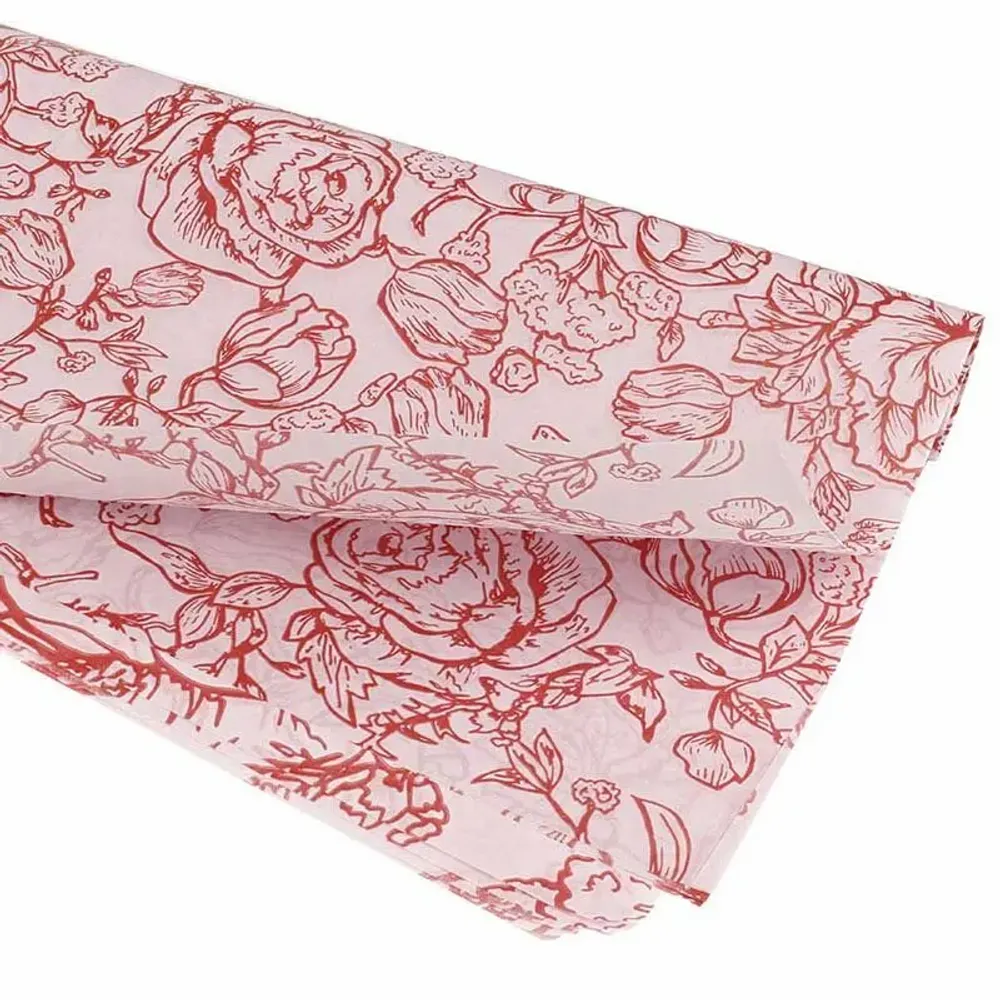 Gifts - Tissue paper with a pink background and red flowers (x25) - LAVAL 1878