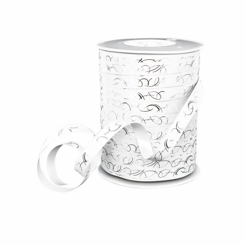Cadeaux - Bolduc blanc imprimé Volutes argentées - 250m - LAVAL 1878