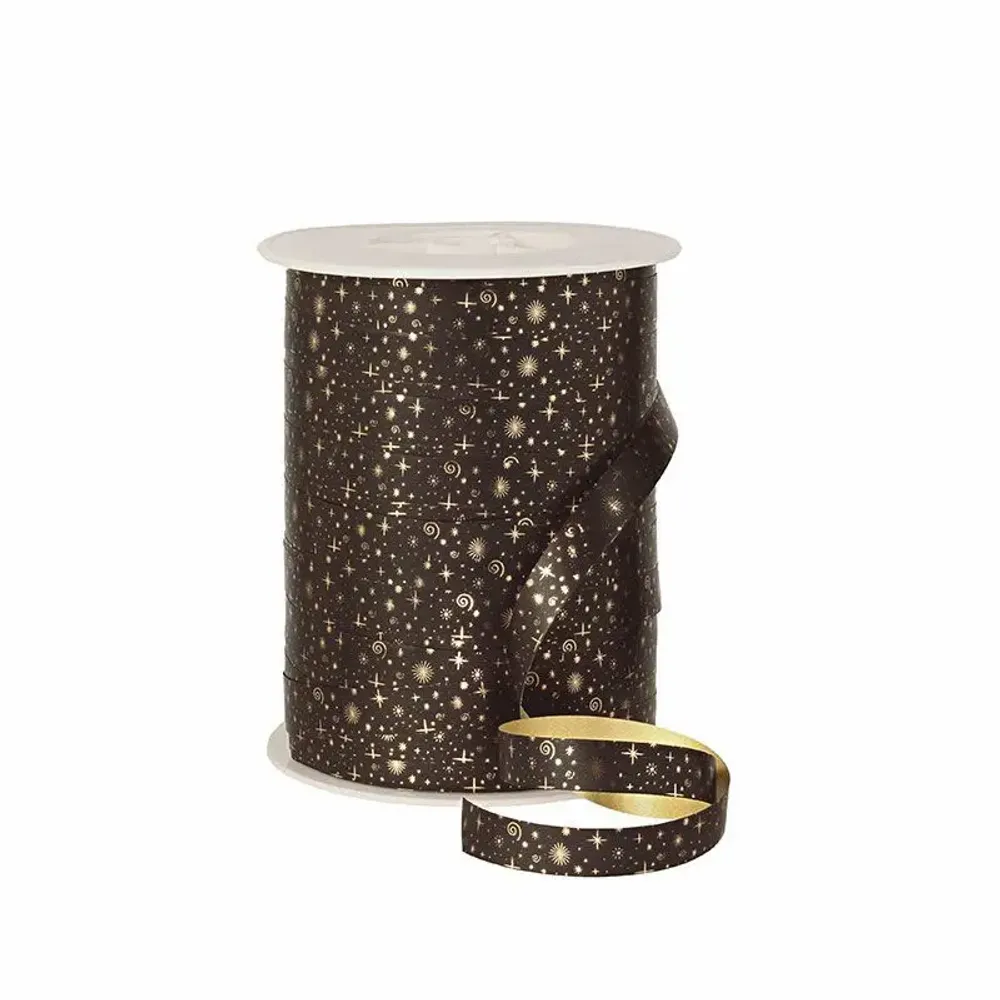 Gifts - Matte black ribbon printed with small, shiny gold stars - 250m - LAVAL 1878