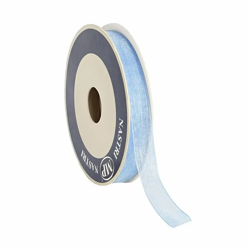 Gifts - Sky blue shiny synthetic organza ribbon - 50m - LAVAL 1878