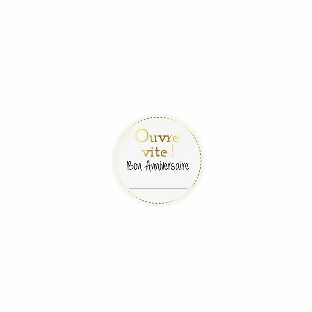 Gifts - Round adhesive labels, white/gold foil stamped birthday design - LAVAL 1878