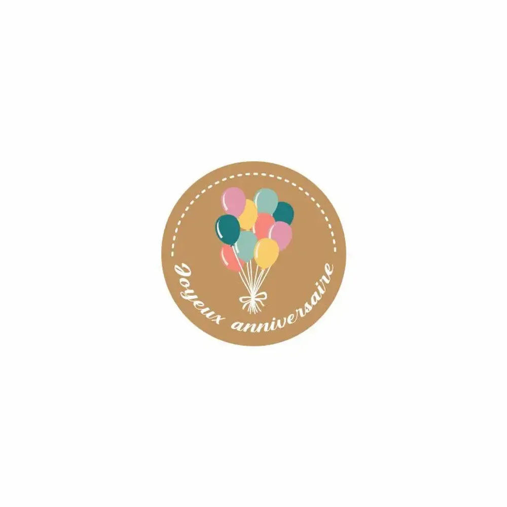 Gifts - Round adhesive gift tags with "Happy Birthday" and balloons - LAVAL 1878