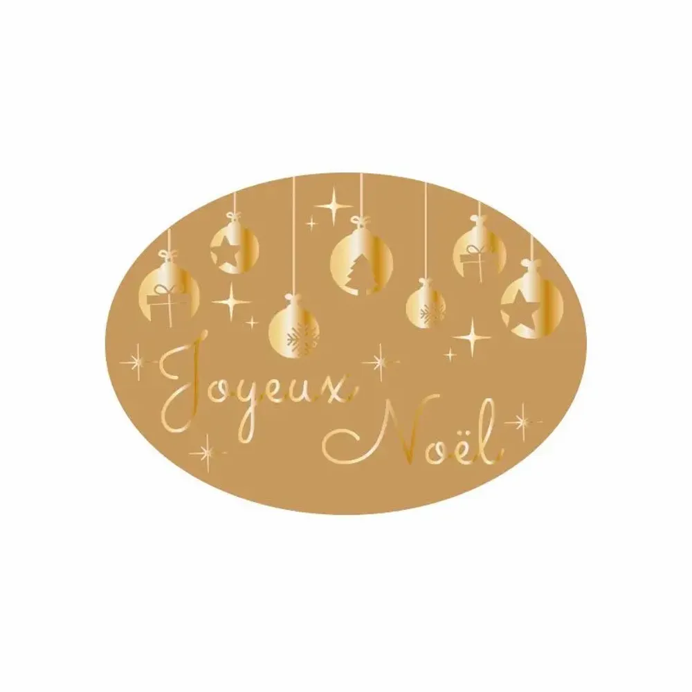 Gifts - Oval adhesive gift tags, Merry Christmas, kraft and gold (x500) - LAVAL 1878